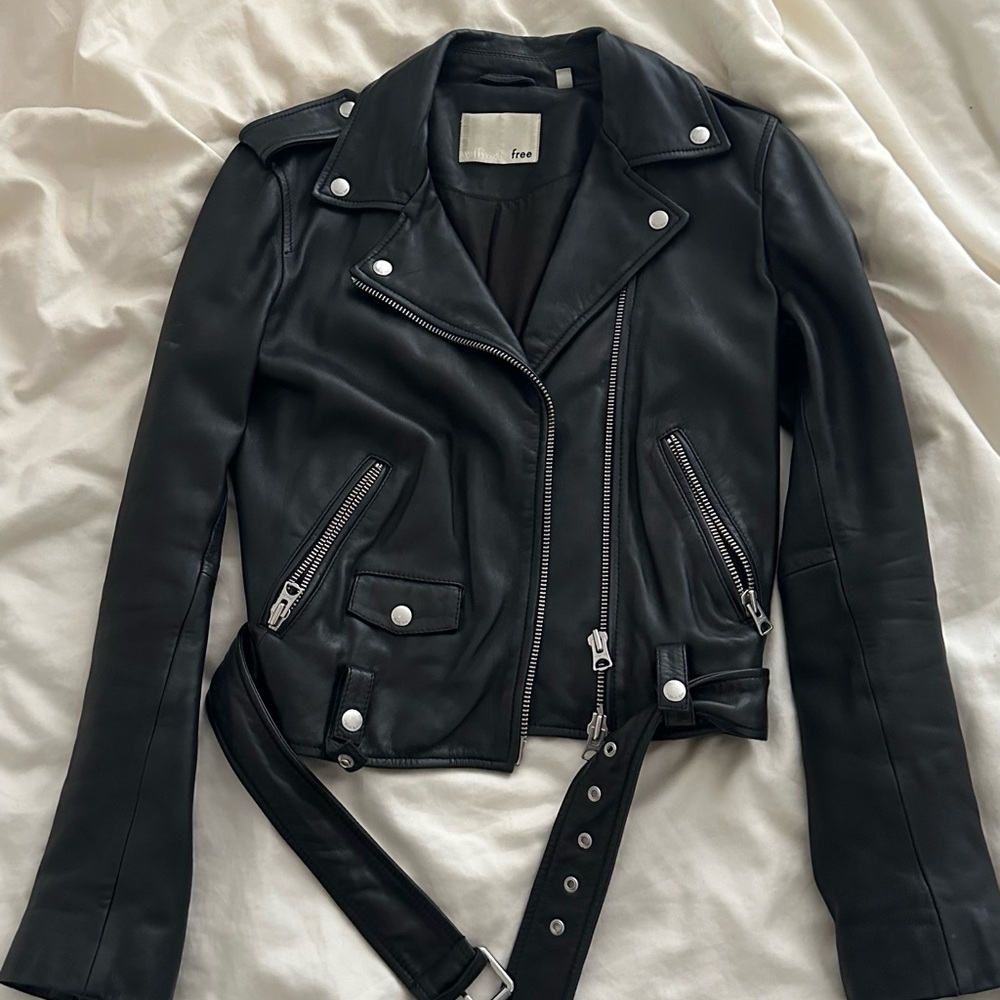 Aritzia - Wilfred Leather Black Moto Jacket
